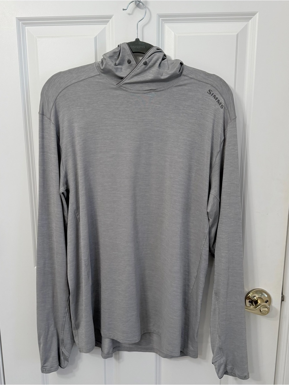 Simms Hoodie Fishing Shirt Like New Light Gray Hooded Performance Shirt Size M